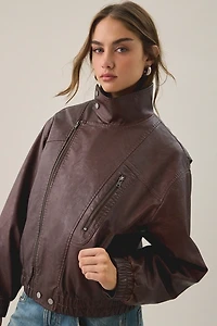 BDG Freddie Funnel Neck Faux Leather Bomber Jacket