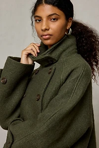 BDG Drew Double-Breasted Wool Blend Funnel Neck Coat