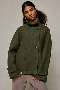 BDG Drew Double-Breasted Wool Blend Funnel Neck Coat