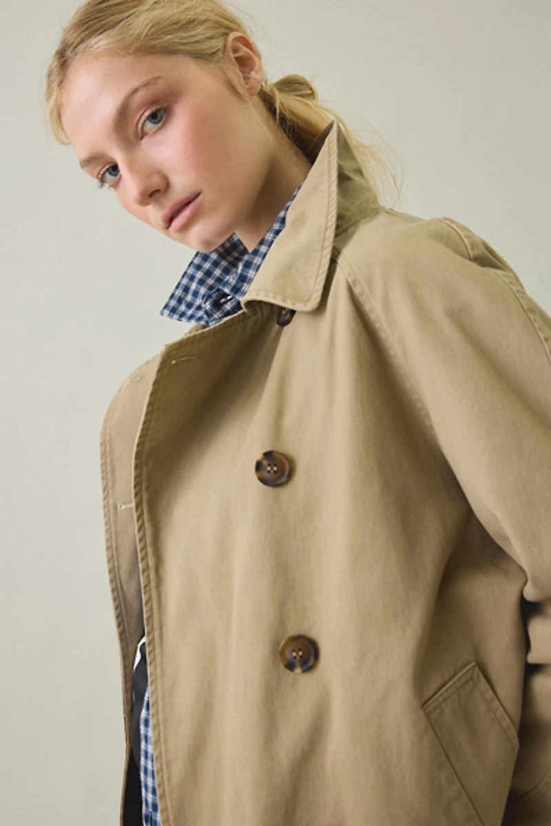 BDG Scout Cotton Double Breasted Cropped Trench Coat