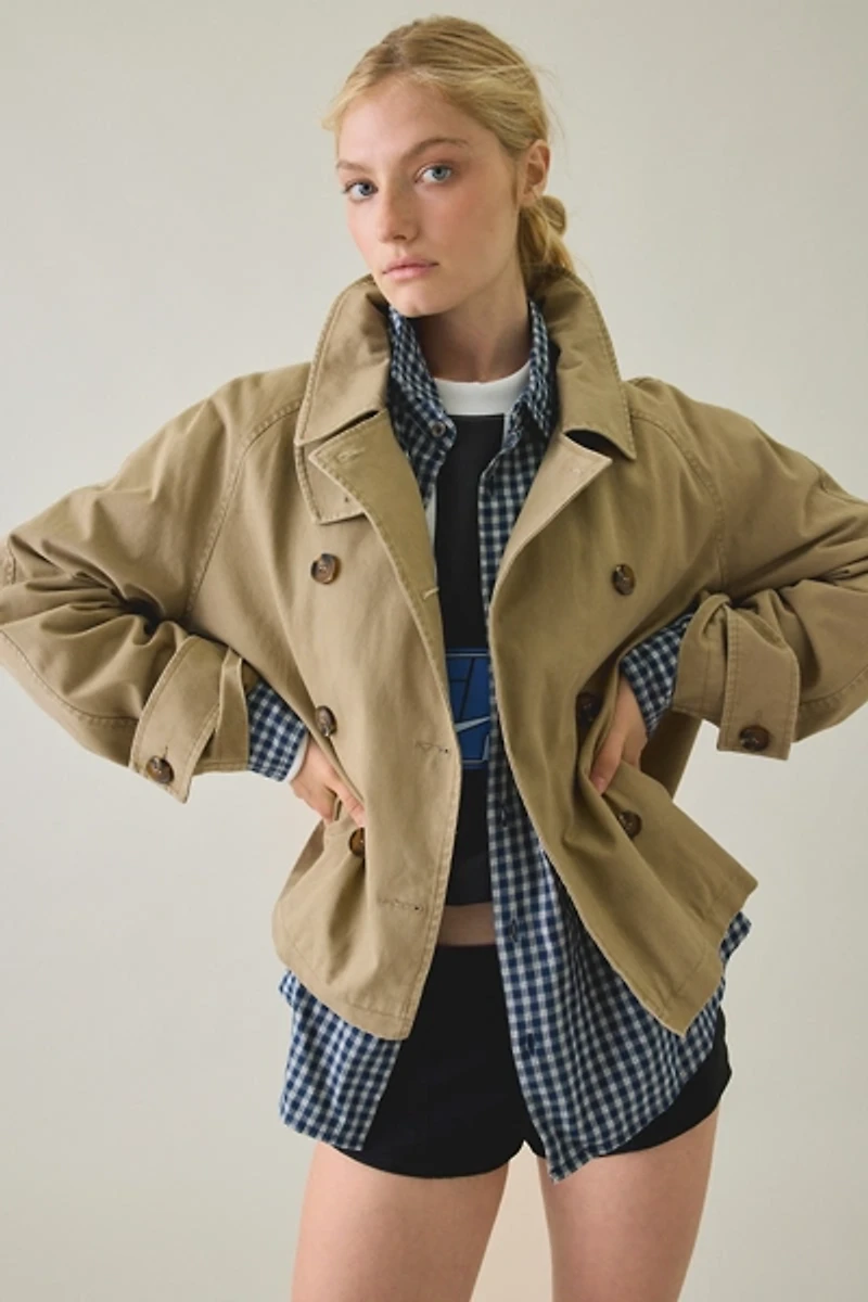 BDG Scout Cotton Double Breasted Cropped Trench Coat