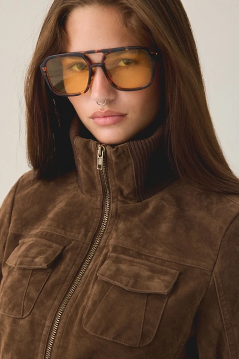 BDG Romy Faux Suede Bomber Jacket