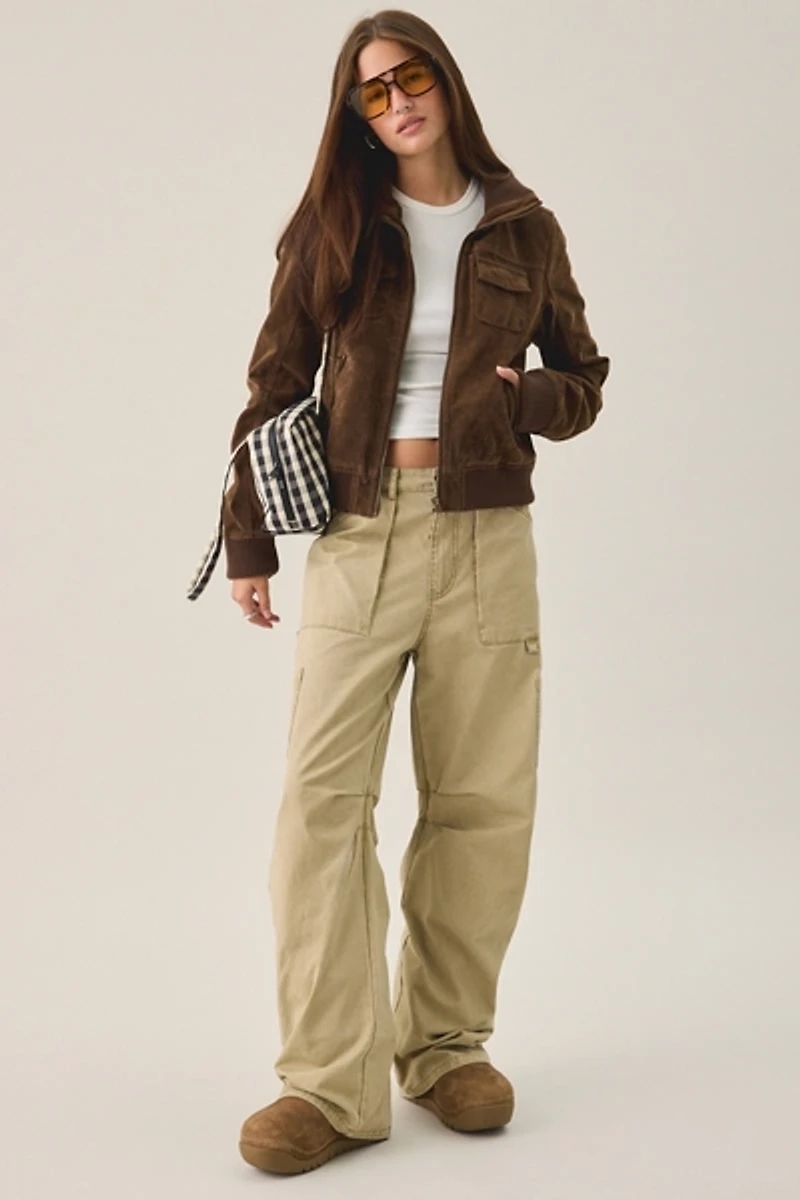 BDG Romy Faux Suede Bomber Jacket