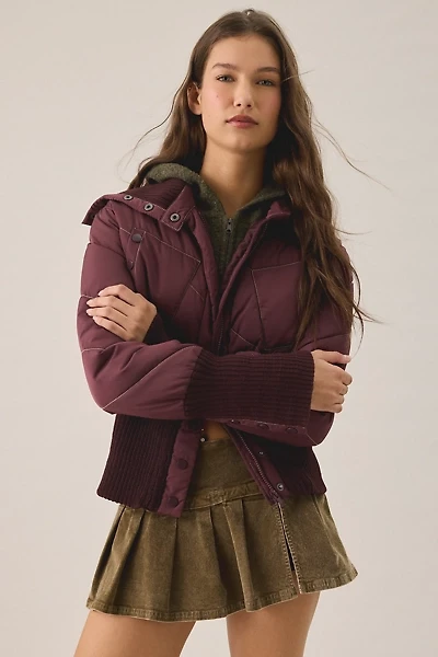 Kimchi Blue Reese Ribbed Trim Funnel Neck Puffer Jacket