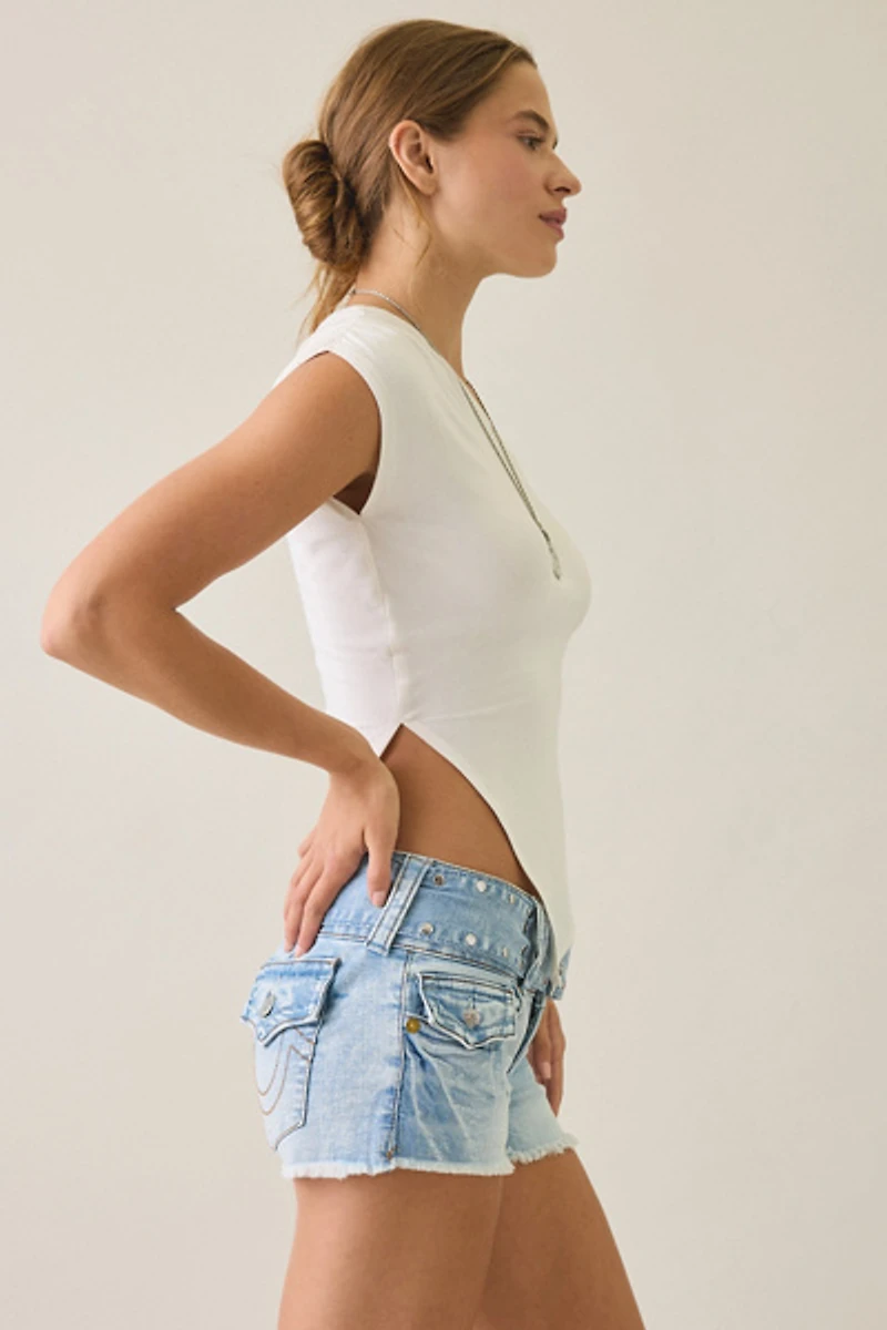 True Religion Joey Belted Flap Low-Rise Denim Shorts