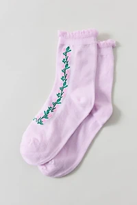 Embroidered Flower Chain Lettuce Edge Socks