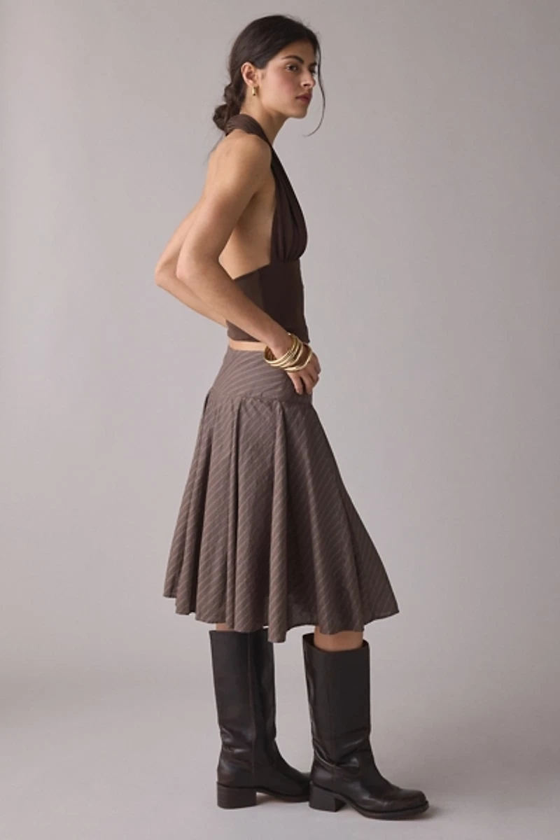 UO Olga Bustled Godet Midi Skirt