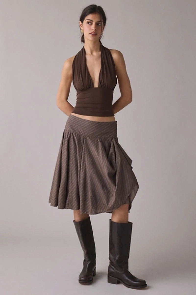 UO Olga Bustled Godet Midi Skirt