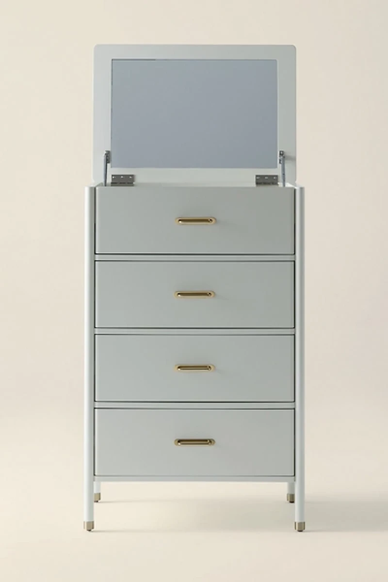 Doe Tall 4-Drawer Flip-Top Mirror Dresser