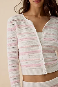 LoveShackFancy Dessa Stripe Cotton Crochet Cardigan