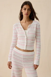 LoveShackFancy Dessa Stripe Cotton Crochet Cardigan