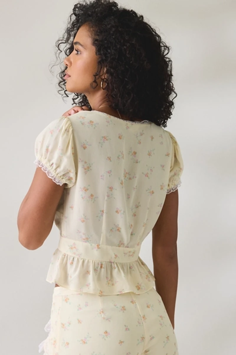 LoveShackFancy Bondy Lace Trim Short Sleeve Top
