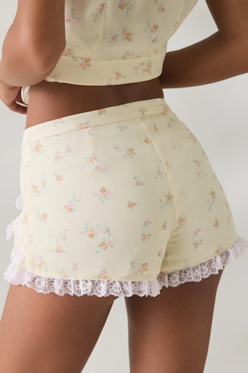 LoveShackFancy Adna Lace Trim Micro Shorts