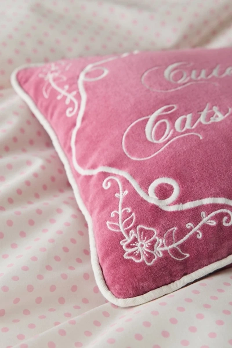 Cute Cats Only Embroidered Velvet Throw Pillow