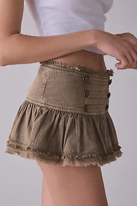 BDG Dakota Military Button Low-Rise Ruffle Skirt