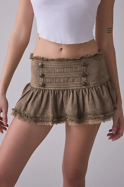 BDG Dakota Military Button Low-Rise Ruffle Skirt