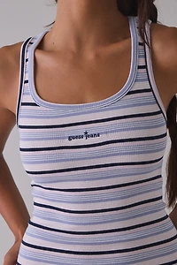 GUESS JEANS Star Embroidered Graphic Striped Rib Tank Mini Dress