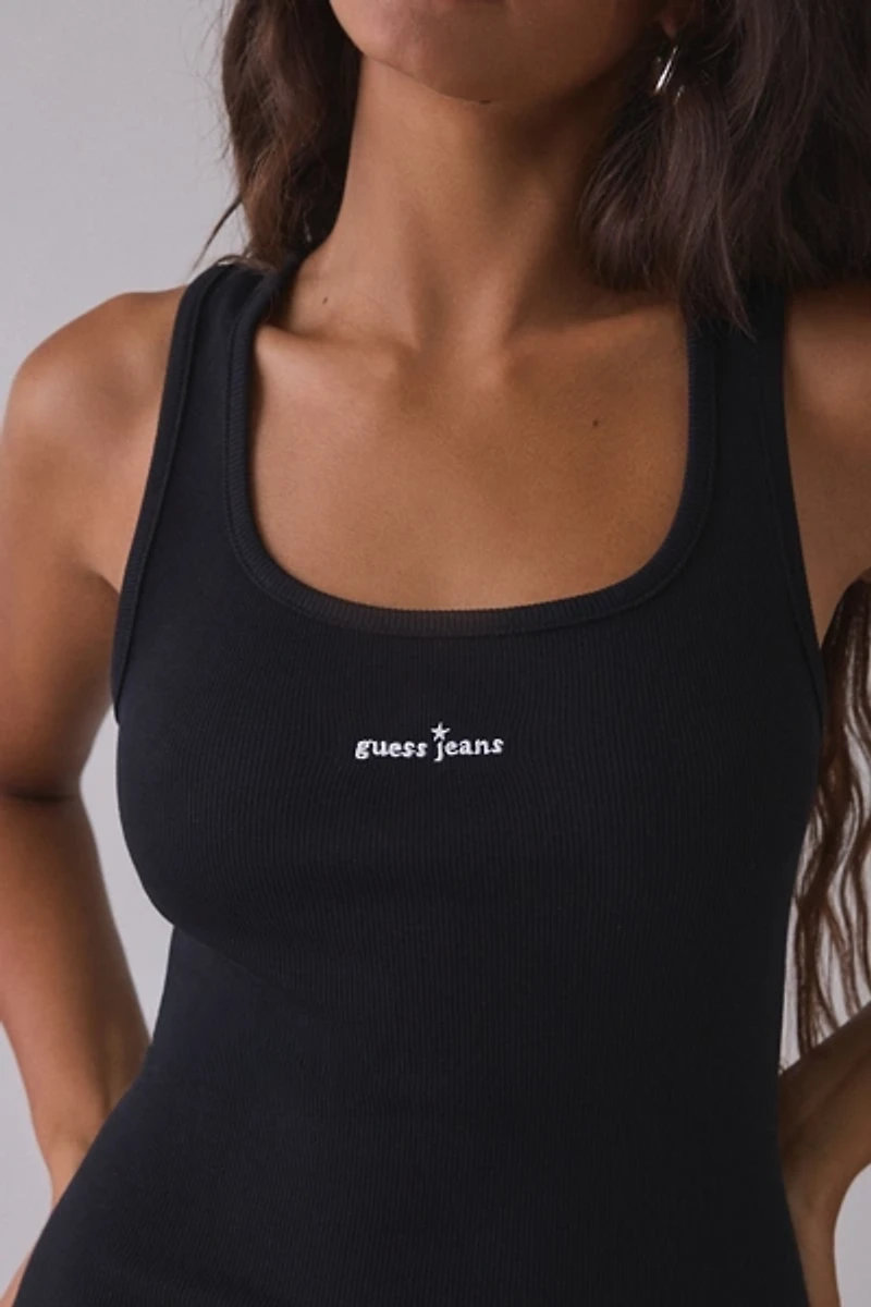 GUESS JEANS Star Embroidered Graphic Rib Tank Mini Dress
