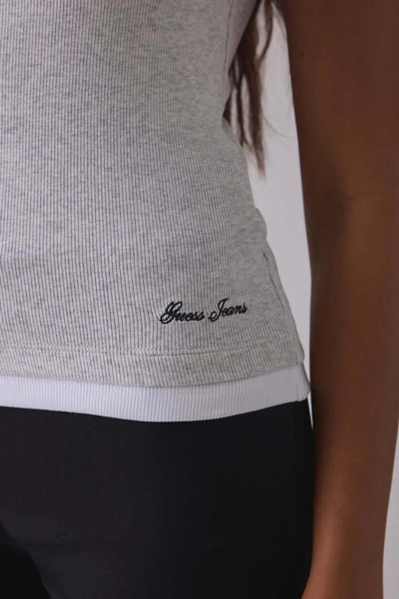 GUESS JEANS Layered Rib Knit Henley Tee