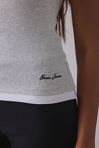GUESS JEANS Layered Rib Knit Henley Tee