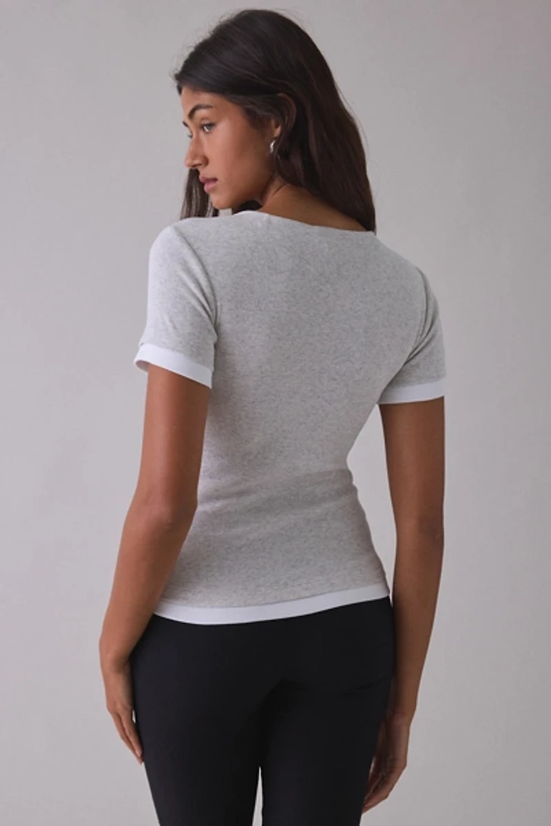 GUESS JEANS Layered Rib Knit Henley Tee