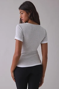 GUESS JEANS Layered Rib Knit Henley Tee