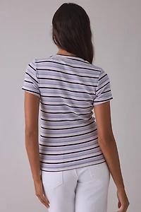 GUESS JEANS Star Embroidered Graphic Striped Rib Tee
