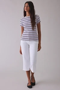 GUESS JEANS Star Embroidered Graphic Striped Rib Tee