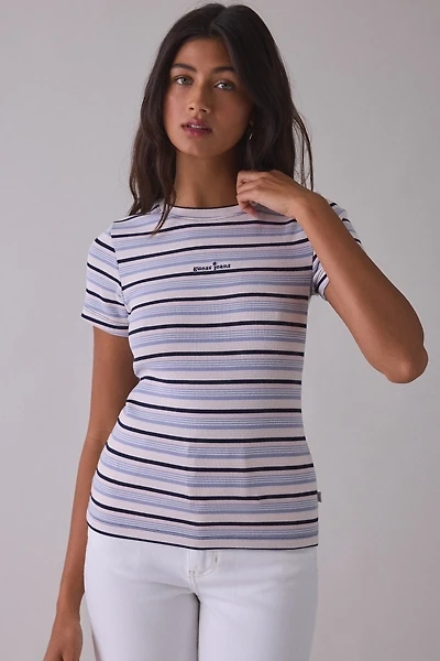GUESS JEANS Star Embroidered Graphic Striped Rib Tee