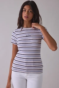 GUESS JEANS Star Embroidered Graphic Striped Rib Tee