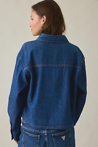 GUESS JEANS Logo Embroidered Boxy Denim Button-Down Shirt