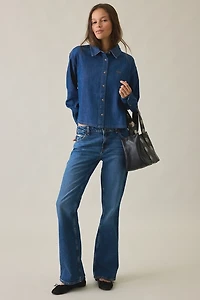 GUESS JEANS Logo Embroidered Boxy Denim Button-Down Shirt