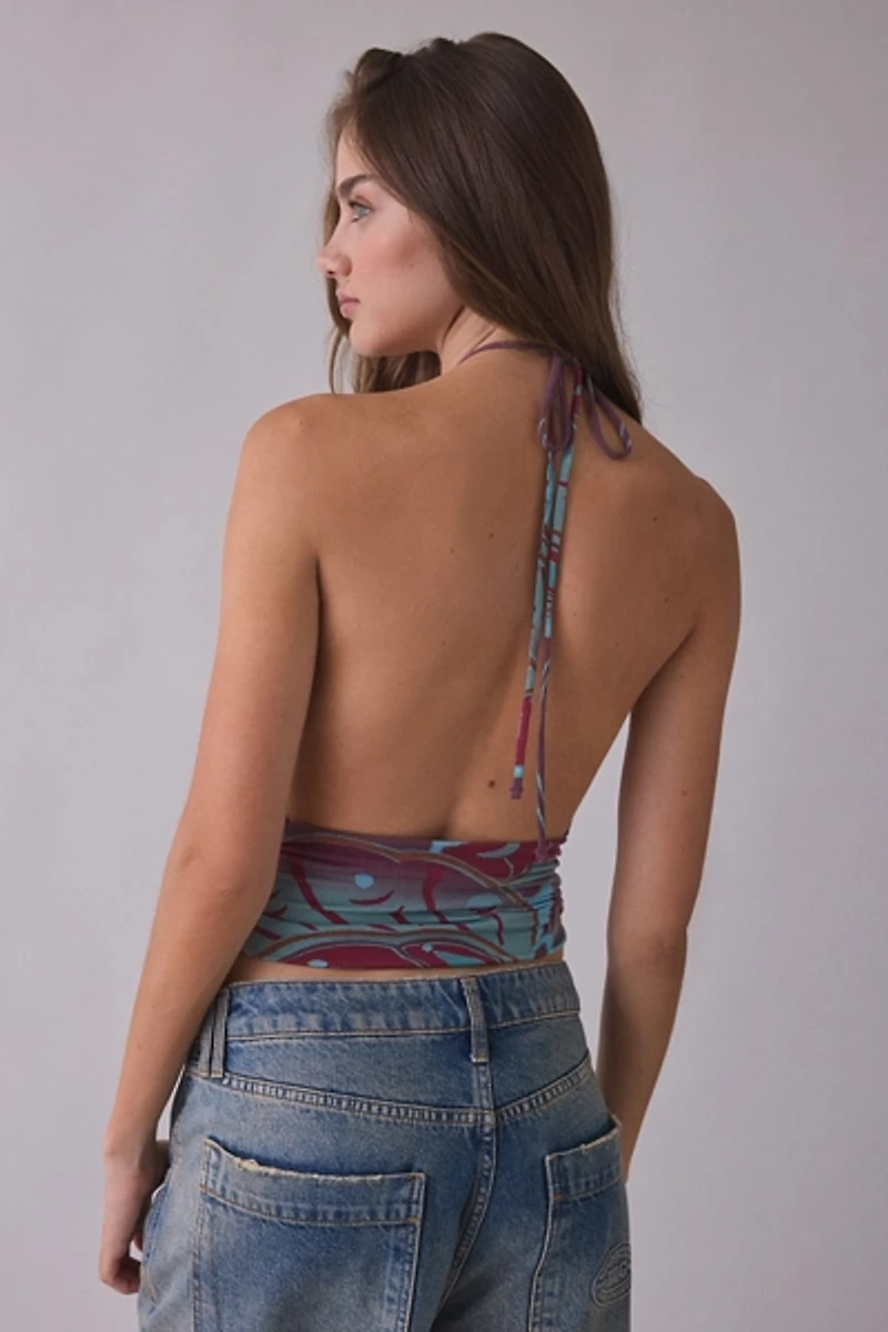 UO Crashing Out O-Ring Plunge Cutout High Neck Halter Top