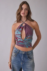 UO Crashing Out O-Ring Plunge Cutout High Neck Halter Top