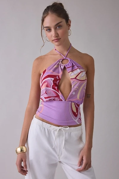 UO Crashing Out O-Ring Plunge Cutout High Neck Halter Top