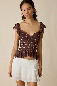 Kimchi Blue Night Bloom Flutter Sleeve Peplum Blouse