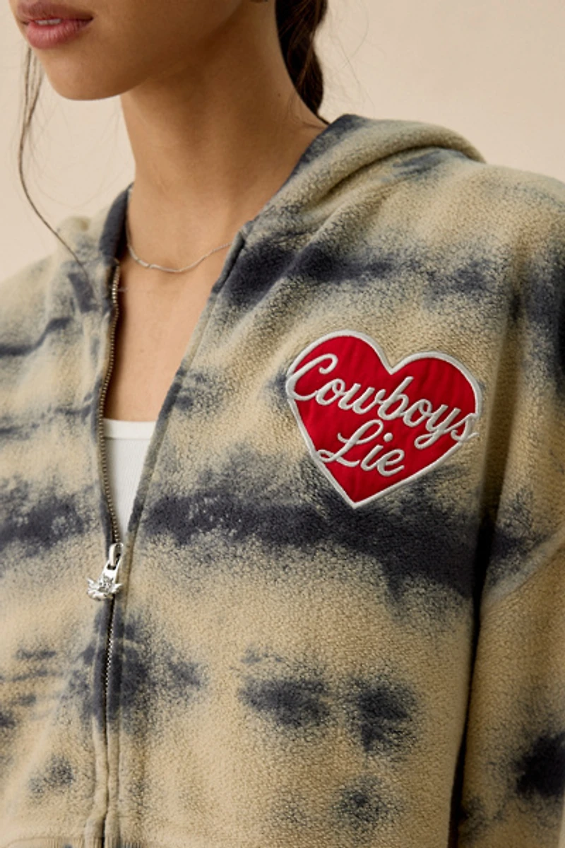 Boys Lie Cowboys Tie-Dye Brushed Zip-Up Hoodie Sweatshirt