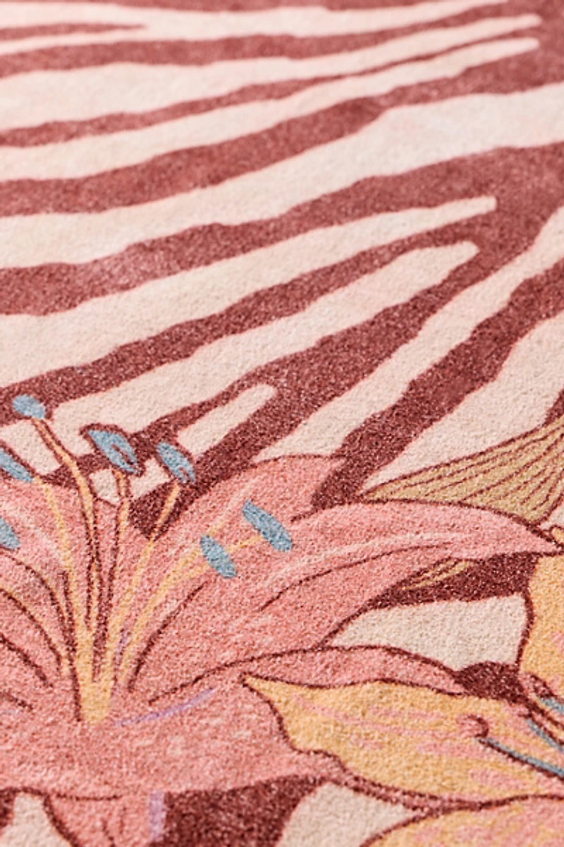 Greta Zebra Floral Patterned Digital Printed Rug