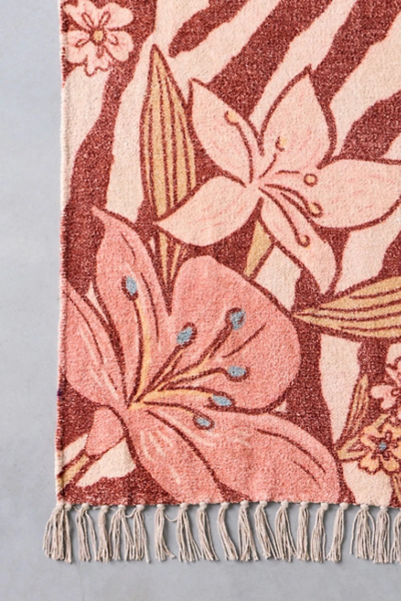 Greta Zebra Floral Patterned Digital Printed Rug