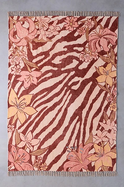 Greta Zebra Floral Patterned Digital Printed Rug