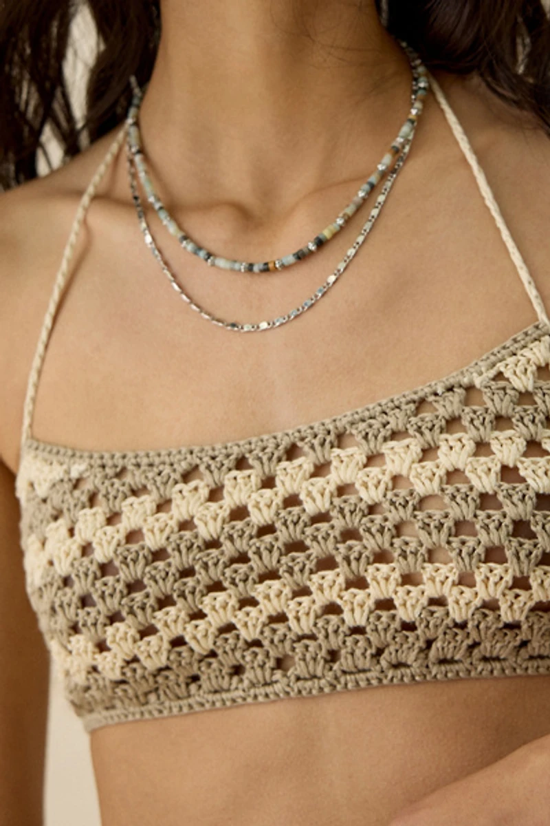 AFRM Gaten Dune Stripe Crochet Halter Bra Top