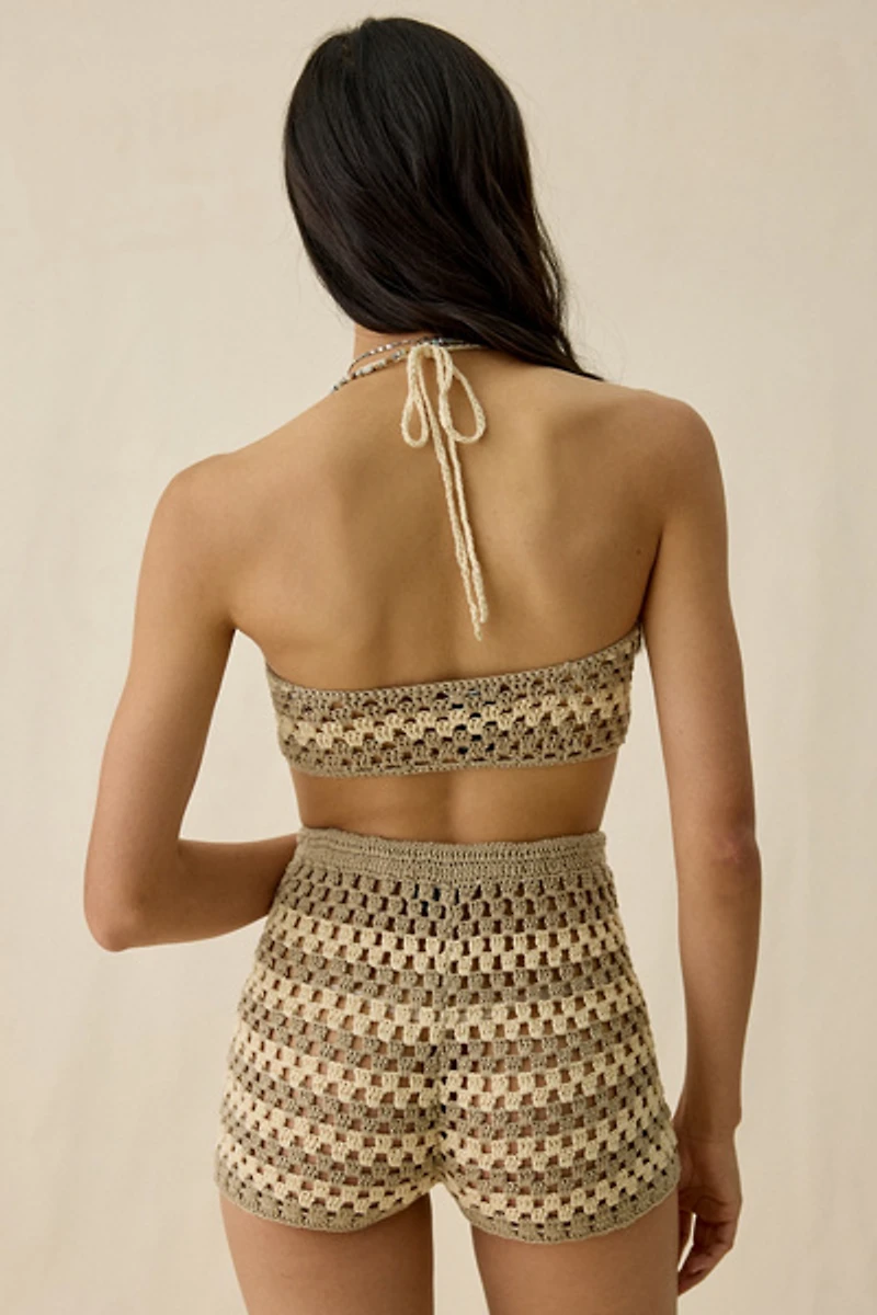 AFRM Gaten Dune Stripe Crochet Halter Bra Top