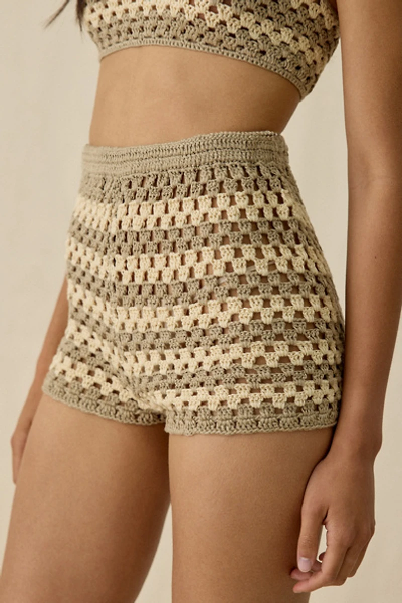 AFRM Callahan Dune Stripe Crochet Micro Shorts