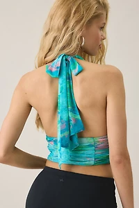 AFRM Gabriella Turquoise Marble Mesh Plunging Halter Top
