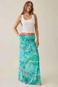 AFRM Amirah Turquoise Marble Mesh Twist-Front Maxi Skirt