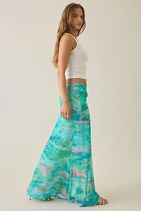 AFRM Amirah Turquoise Marble Mesh Twist-Front Maxi Skirt