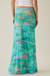 AFRM Amirah Turquoise Marble Mesh Twist-Front Maxi Skirt