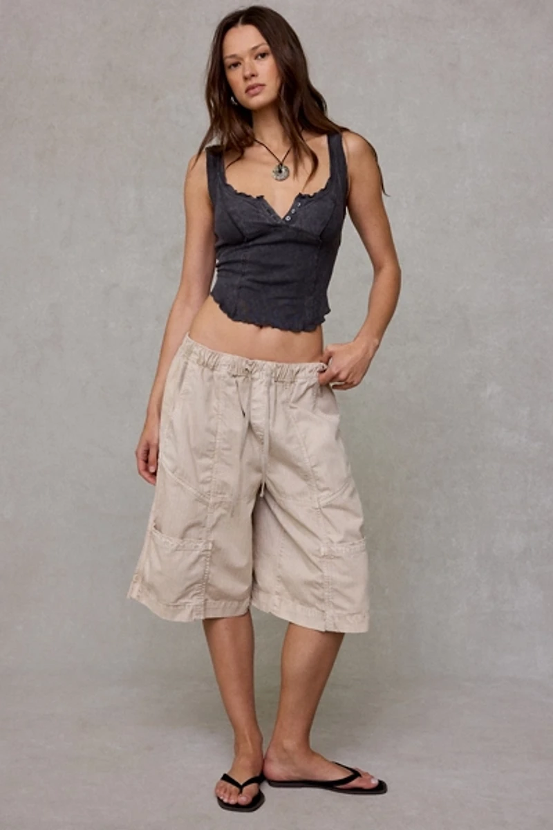 BDG Jules Ruffle Scoop Neck Henley Tank Top