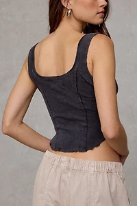 BDG Jules Ruffle Scoop Neck Henley Tank Top