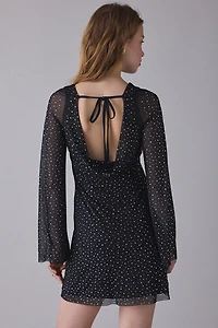 UO Disco Honey Glitter Mesh Long Sleeve Mini Dress